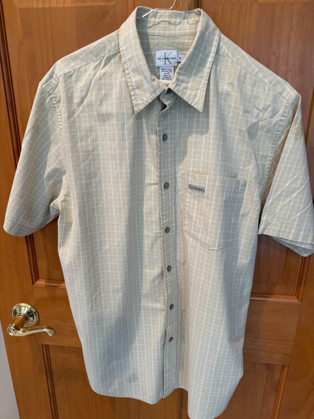 Calvin Klein Short-Sleeve Dress Shirt Tan Size Medium